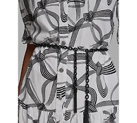 Karl Lagerfeld Paris Petite Printed V-Neck Belted Dress