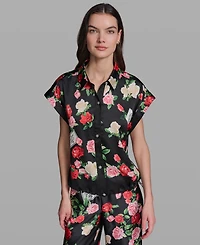 Karl Lagerfeld Paris Petite Bungee Floral Collared Blouse