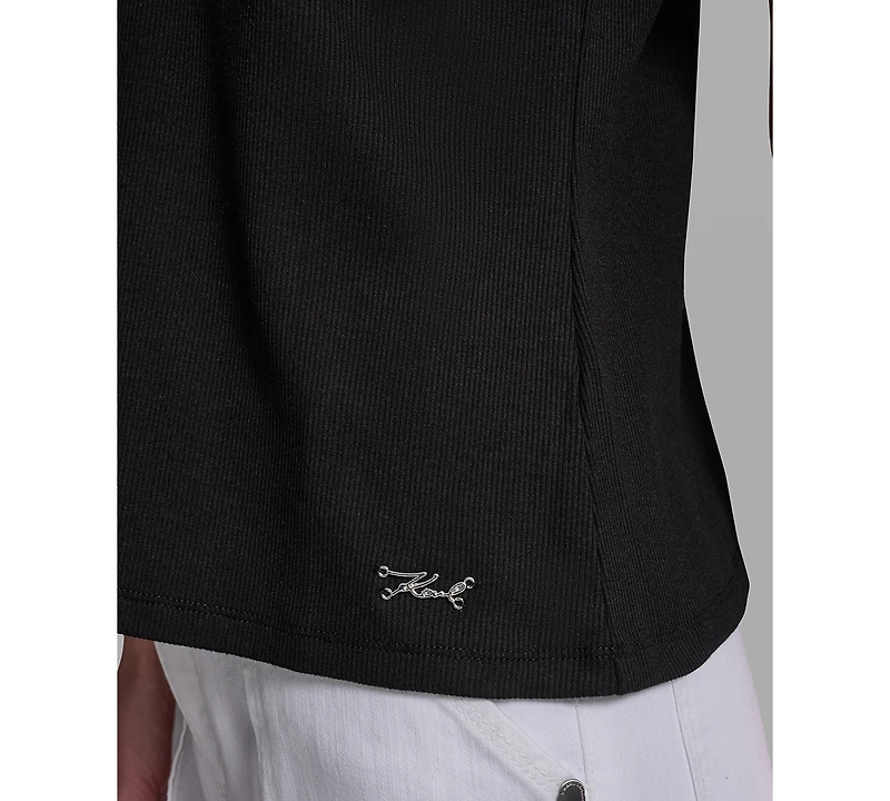 Karl Lagerfeld Paris Petite V-Neck Polo Collar Top