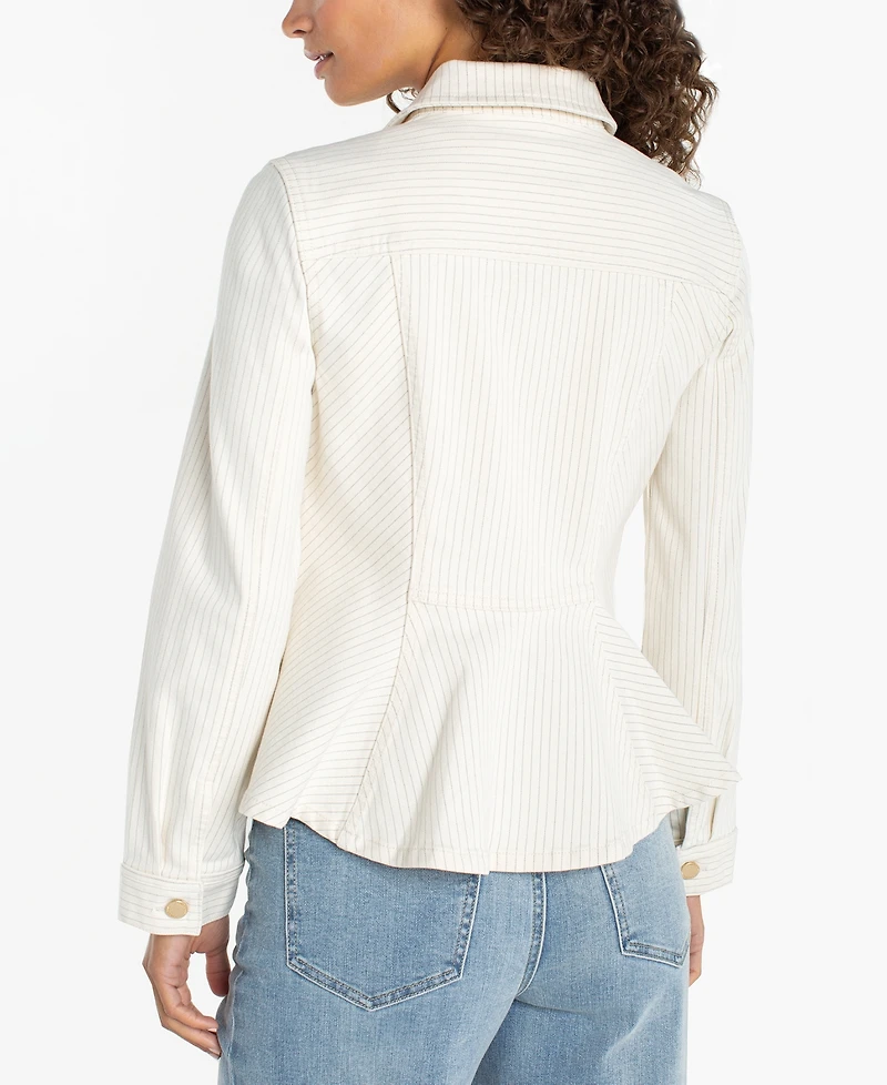 Liverpool Los Angeles Women's Striped Collared Neck Trucker Jacket