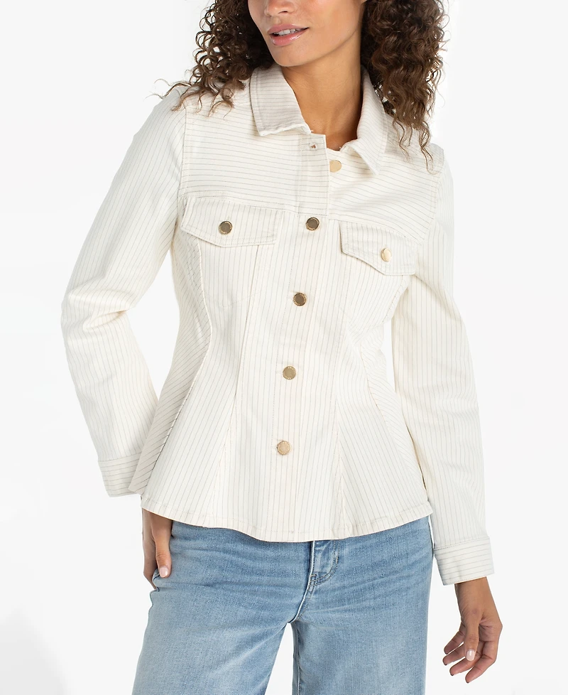 Liverpool Los Angeles Women's Striped Collared Neck Trucker Jacket