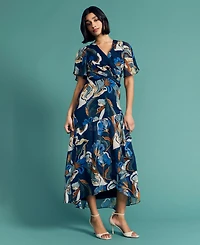 Maggy London Women's V-Neck Short Sleeve Midi Dress