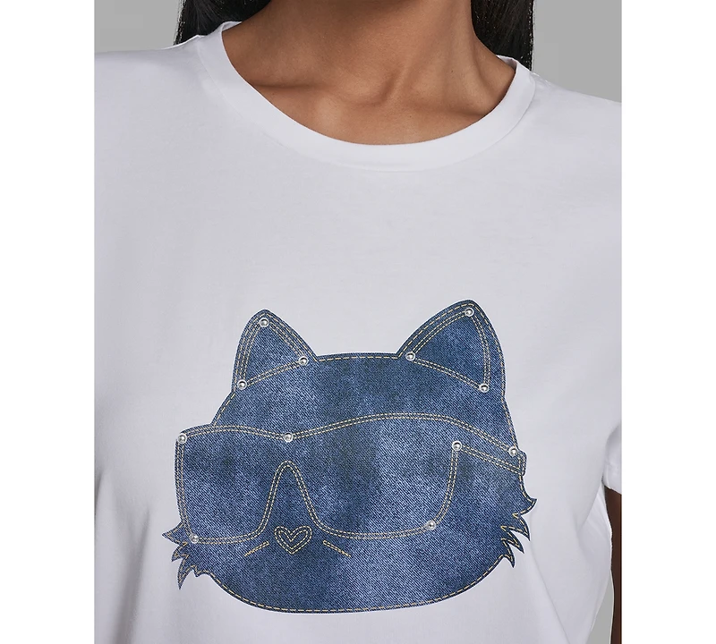 Karl Lagerfeld Paris Petite Short-Sleeve Crewneck T-Shirt