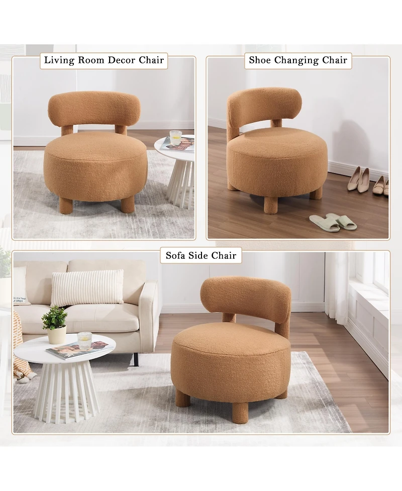 Rainsken Teddy Fabric Accent Chair, Upholstered Slipper Side Chair with Curved Backrest and Solid Wood Legs for Living Room and Reading Nook