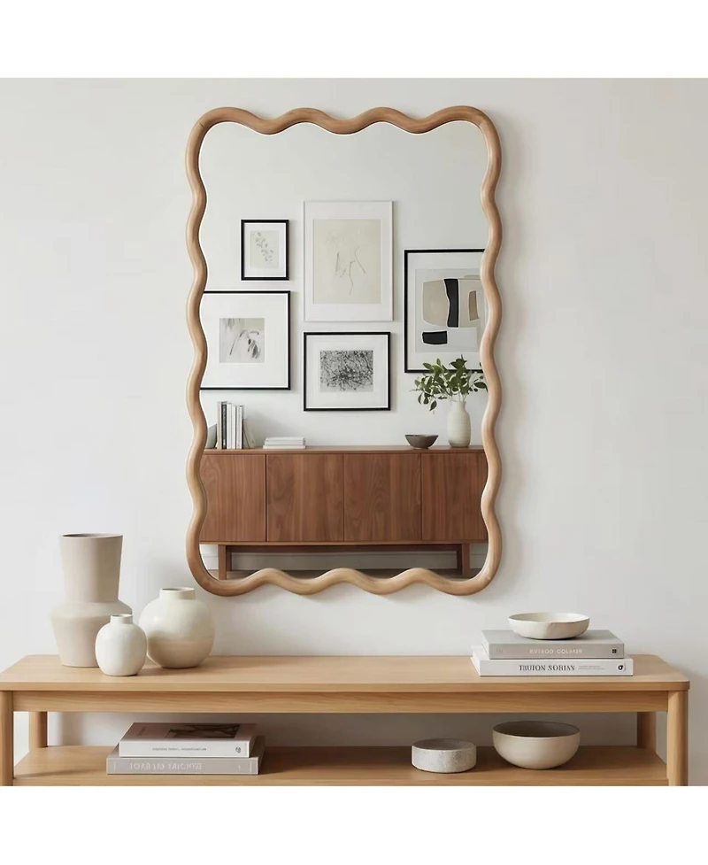 Busdays 20"x30" Wavy Rectangle Solid Wood Frame Decorative Mirror,For Bedroom, Bathroom, Living Room, Entryway