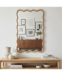 Busdays 20"x30" Wavy Rectangle Solid Wood Frame Decorative Mirror,For Bedroom, Bathroom, Living Room, Entryway