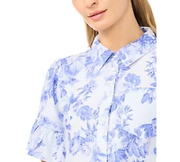 CeCe Women's Short-Sleeve Cropped Button-Down Shirt