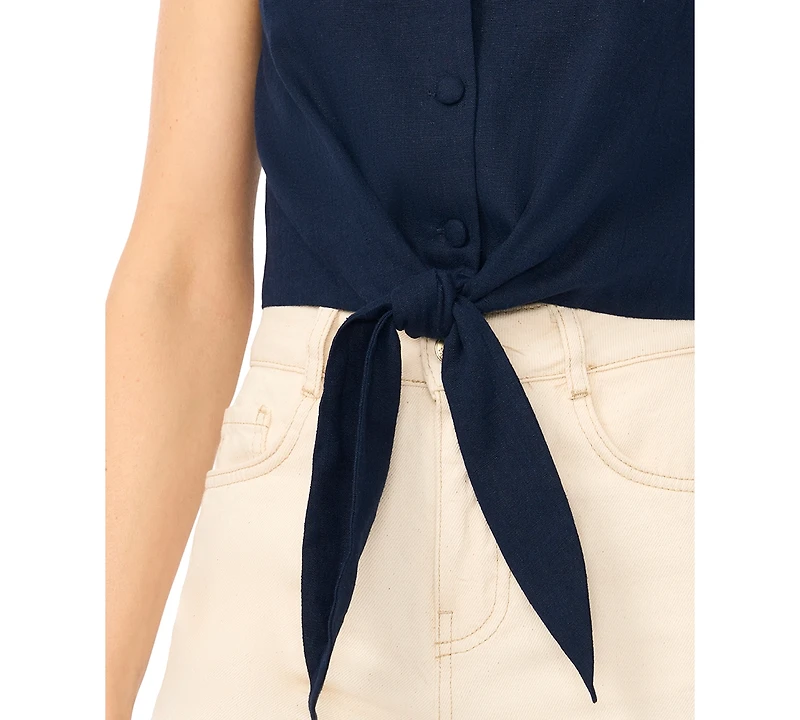 CeCe Women's Sleeveless Tie-Front Collared Vest Top