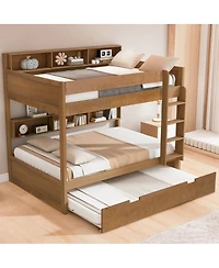 Streamdale Furniture Twin over twin bunk bed with trundle, Antique Wood