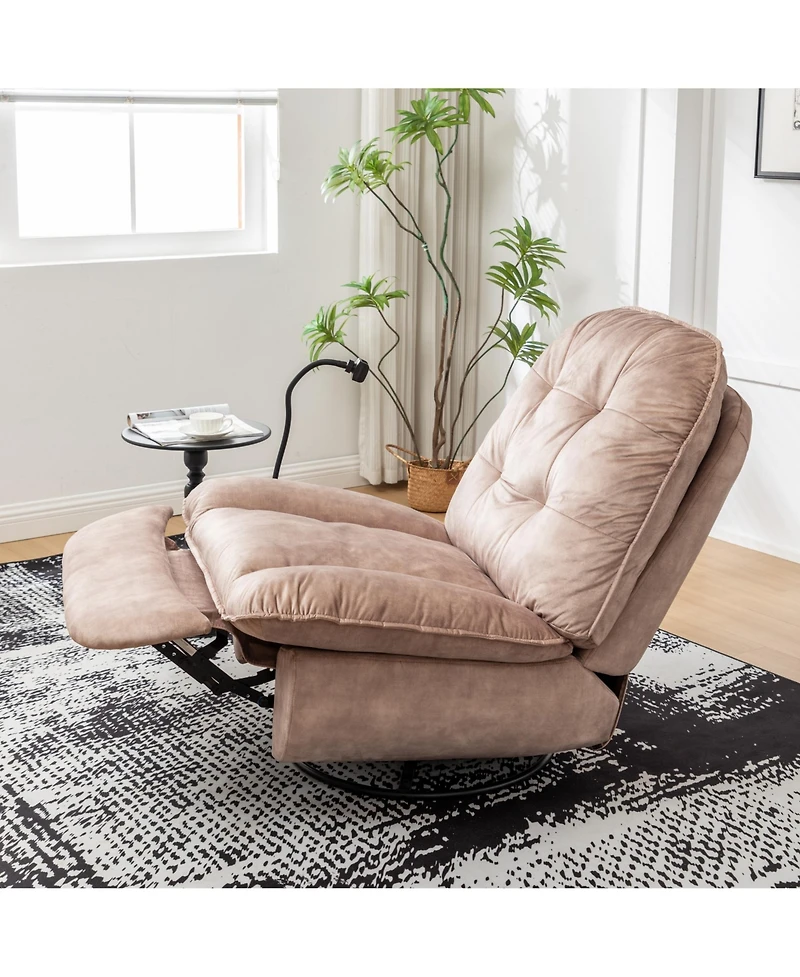 Rainsken Swivel Rocking Recliner Chair, Single Lounge Chair with Phone Holder, Comfortable Relaxing Chair for Living Room and Office