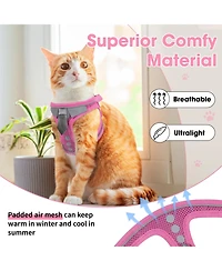 Aronkl Escape Proof Cat Harness Leash Set Soft Adjustable Breathable Mesh Reflective Strips for Kitten Puppy Bunny