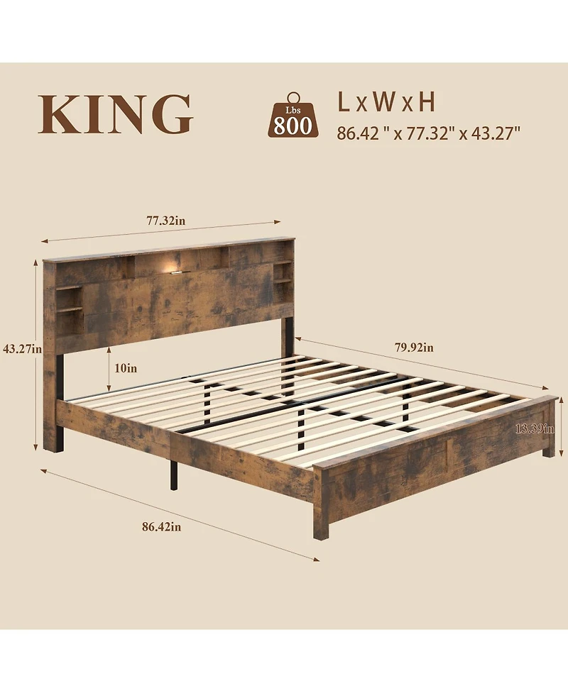 Streamdale Furniture Storage Bed with Charging Station and Led Lights