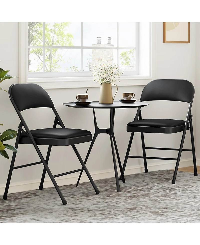 gaomon 6-Pack Folding Chairs with Padded Cushion and Back, Pu Leather, Stackable, Portable for Dining, Office, Indoor/Outdoor