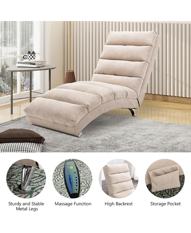 Rainsken Luxury Upholstered Chaise Lounge Chair with Gentle Vibration Function