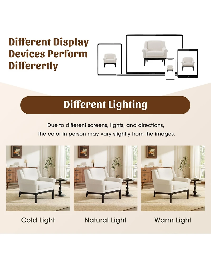 Rainsken Modern Accent Chair, Mid-Century Modern Armchair, Upholstered Lounge Chair with Solid Wood Legs for Living Room