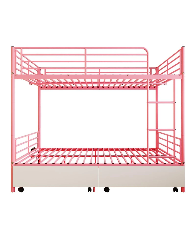 Streamdale Furniture Metal Bunk Bed w/Usb, Split, Storage, Guardrail