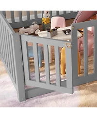 Streamdale Furniture Full Size Bed Floor Bed with Safety Guardrails and Door for Kids