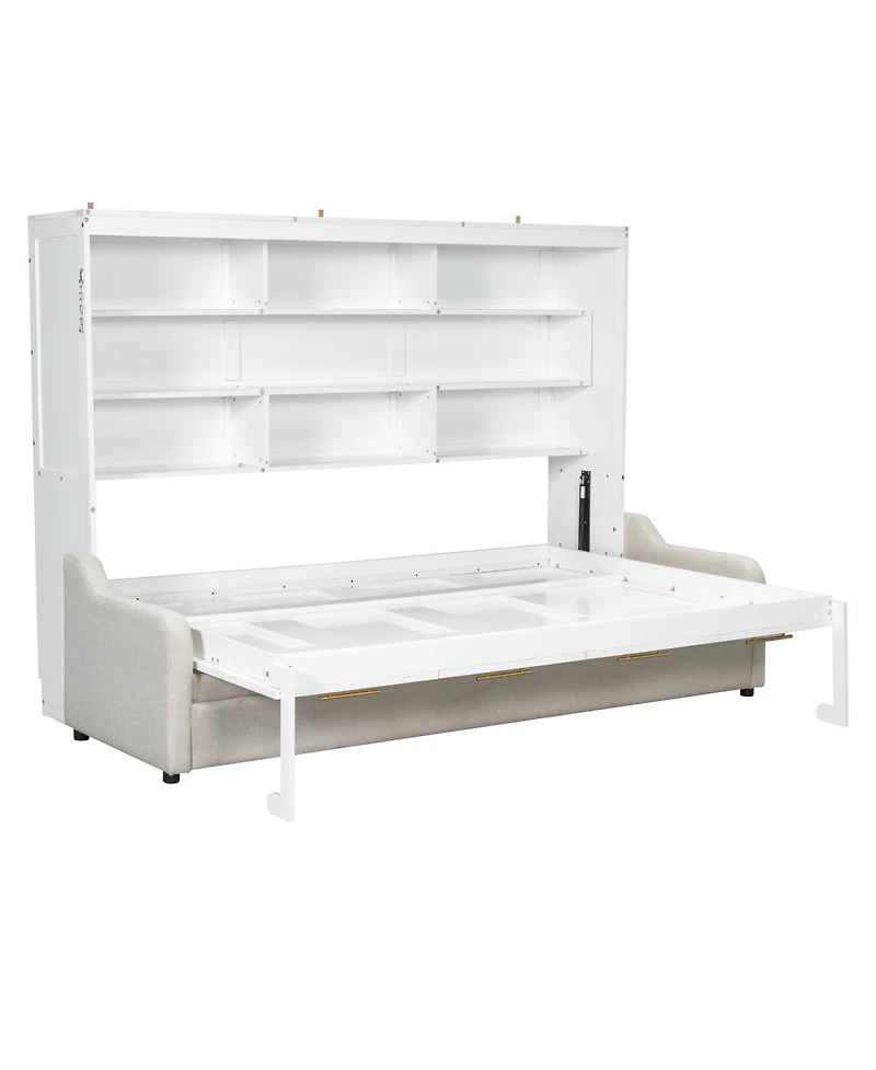 Streamdale Furniture Queen Murphy Bed With Sofa, Storage and Led