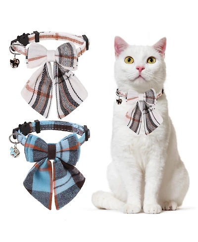 Aronkl Breakaway Cat Collars with Bells Pure Cotton Adjustable Cute Bowtie Kitten