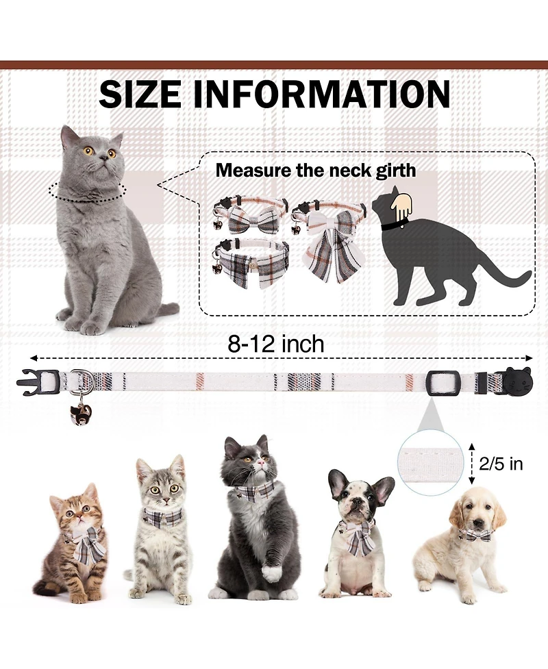 Aronkl Breakaway Cat Collars with Bells Pure Cotton Adjustable Cute Bowtie Kitten