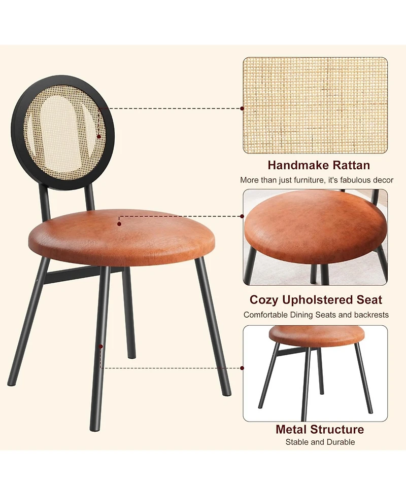 gaomon Set of 2 Rattan Kitchen Chairs with Thick Upholstery, Modern Dining Chairs