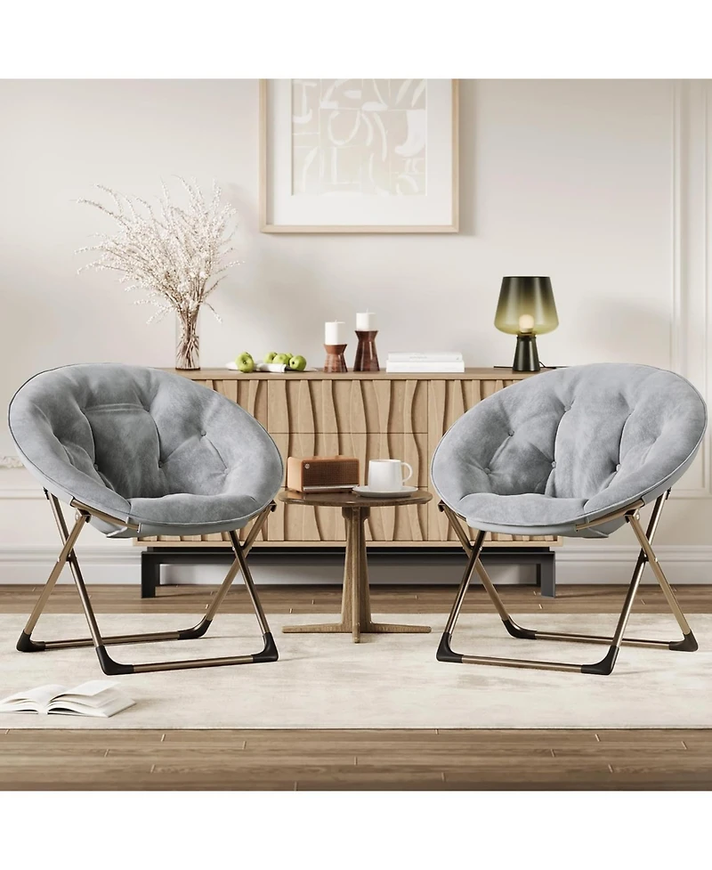 gaomon 2-Piece Saucer Chair Set, Faux Fur Lounge Moon Chairs, Oversized Plush Foldable Seat, Bedroom, Dorm