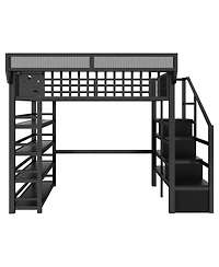Streamdale Furniture Full Loft Bed w/ 4-Shelf Storage and Charging Station