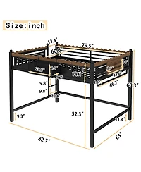 Streamdale Furniture Metal Loft Bed w/Storage Shelves and Bookshelf