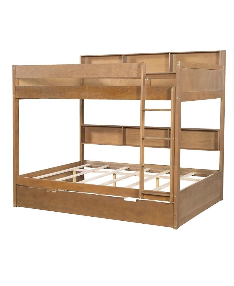 Streamdale Furniture Full over full bunk bed with trundle, Antique Wood
