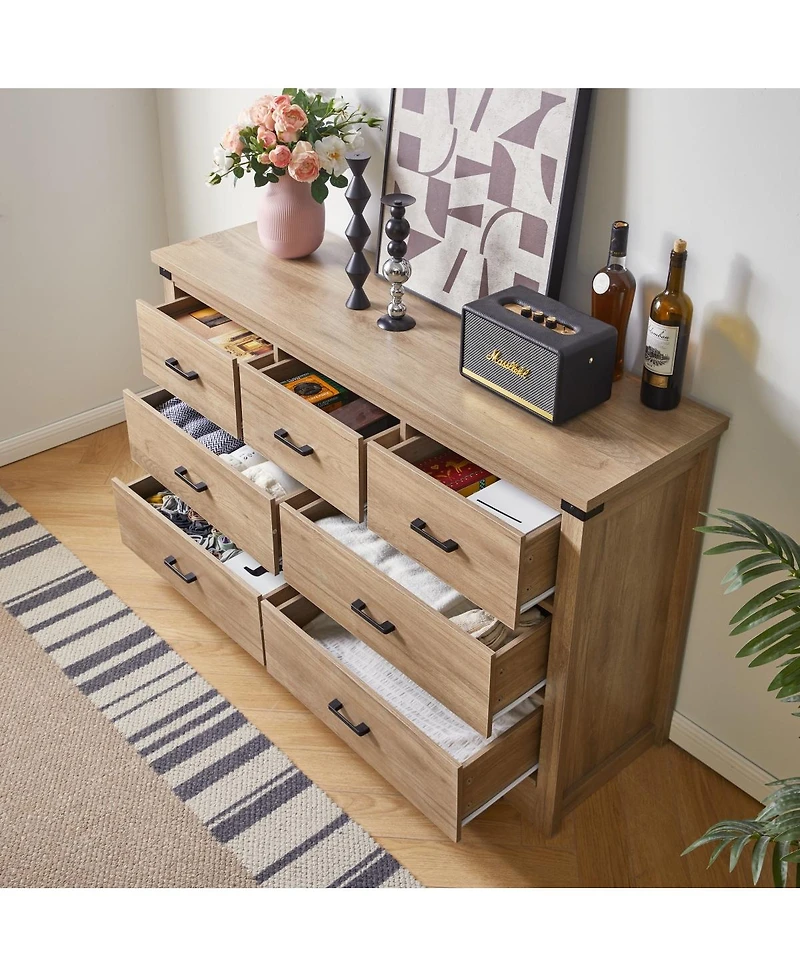 Streamdale Furniture Farmhouse 7-Drawer Dresser, Oak Storage Organizer