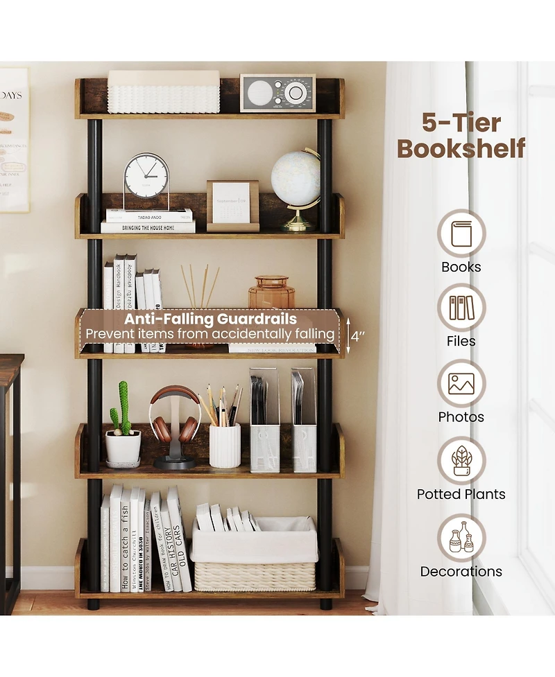 Sugift 5-Tier Open Bookcase with Industrial Storage Unit