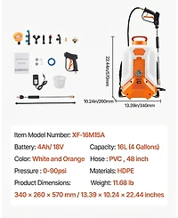 Sugift Battery Powered Backpack Sprayer, 4 Gallon Electric Sprayer with 2 Wands and Nozzles