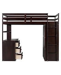 Streamdale Furniture Loft Bed w/Drawers, Desk, Wardrobe - Espresso