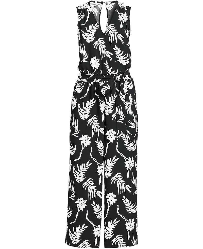 Lands' End Women's Sleeveless Creaseless Wrap Jumpsuit with Smocked Waist