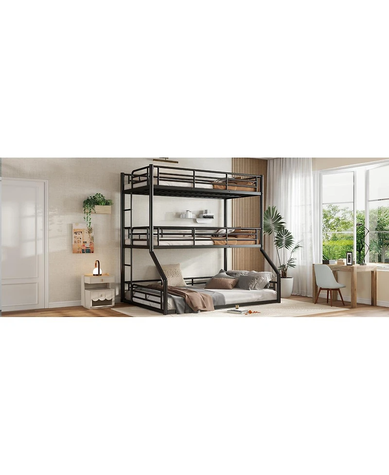 Streamdale Furniture Metal Triple Bunk Bed with Guardrails