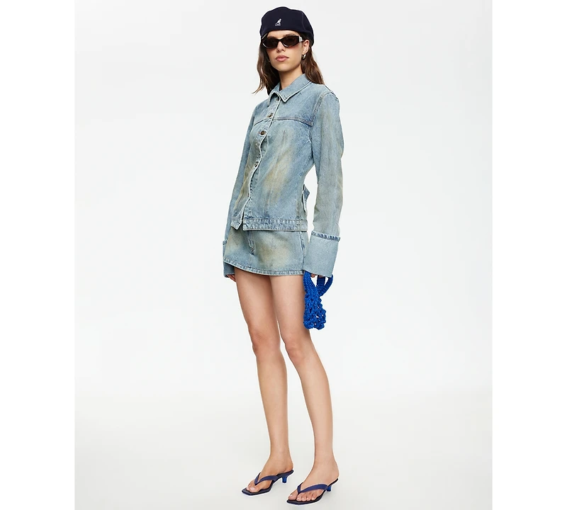 Lioness Women's The Bronx Spread Collar Button-Front Cotton Denim Jacket