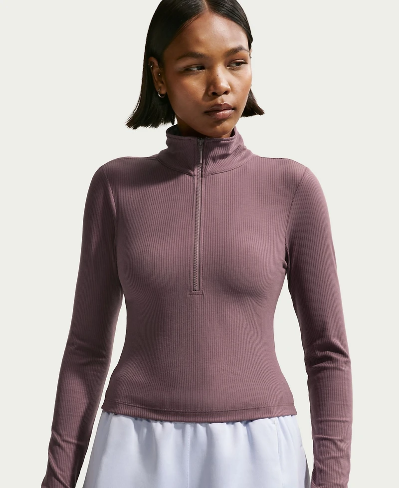 Nike Women's Sportswear Ribbed Quarter-Zip Long-Sleeve Top