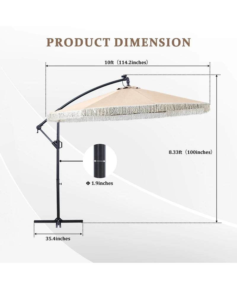 Mondawe 10ft Patio Offset Hanging Lighted Umbrella with Tassels