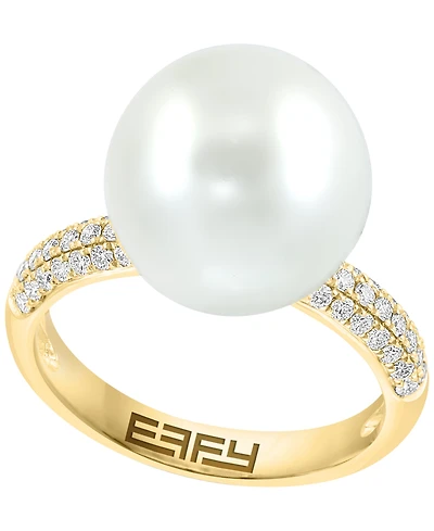 Effy Collection Diamond (1/3 ct. t.w.) & Freshwater Pearl (12mm) Ring in 14k Yellow Gold