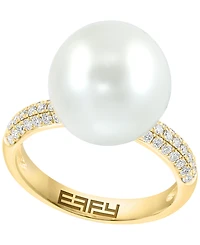 Effy Collection Diamond (1/3 ct. t.w.) & Freshwater Pearl (12mm) Ring in 14k Yellow Gold
