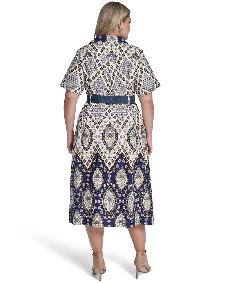 Jessica Howard Plus Collared Belted Shirt Dress