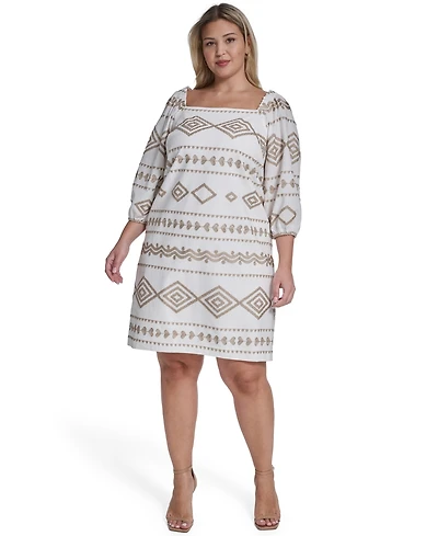 Jessica Howard Plus Balloon Sleeve Square Neck Shift Dress
