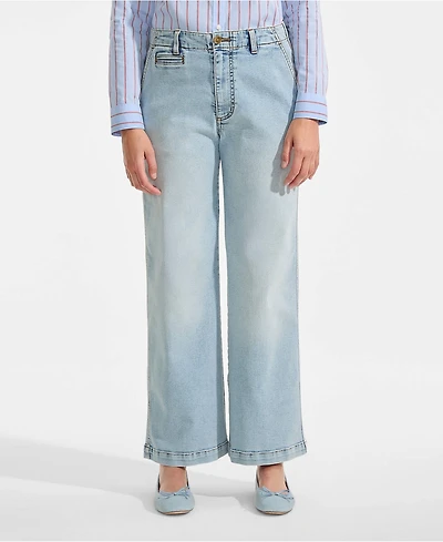 Lands' End Women's Recover Denim Mid Rise Wide Leg Ankle Jeans