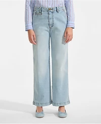 Lands' End Women's Recover Denim Mid Rise Wide Leg Ankle Jeans