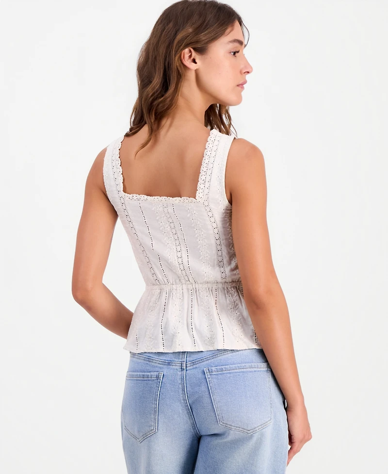 And Now This Women's Embroidered Linen Peplum-Hem Top, Macy's Exclusive