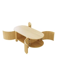 Streamdale Furniture Oval Fluted Coffee Table with Storage, Rubber Solid Wood, Natural, 47