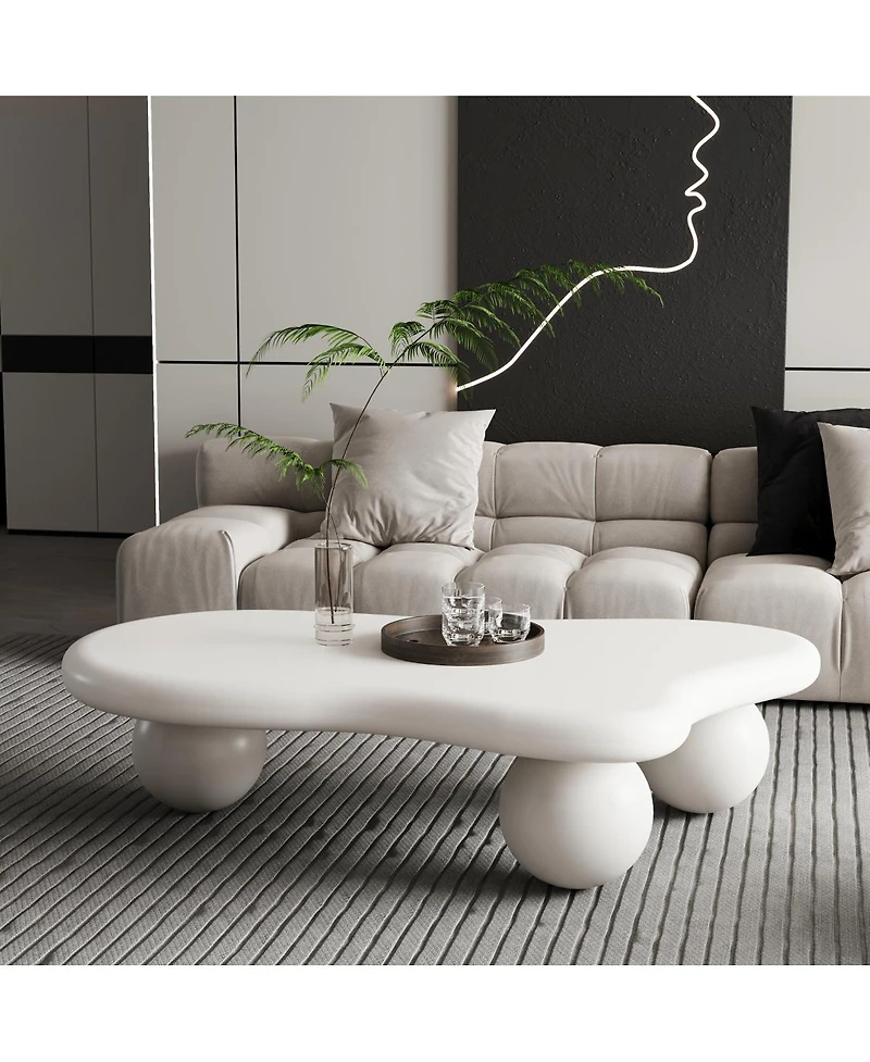 Streamdale Furniture 47 Inch Cloud Shaped Coffee Table with 3 Ball Legs for Living Room.
