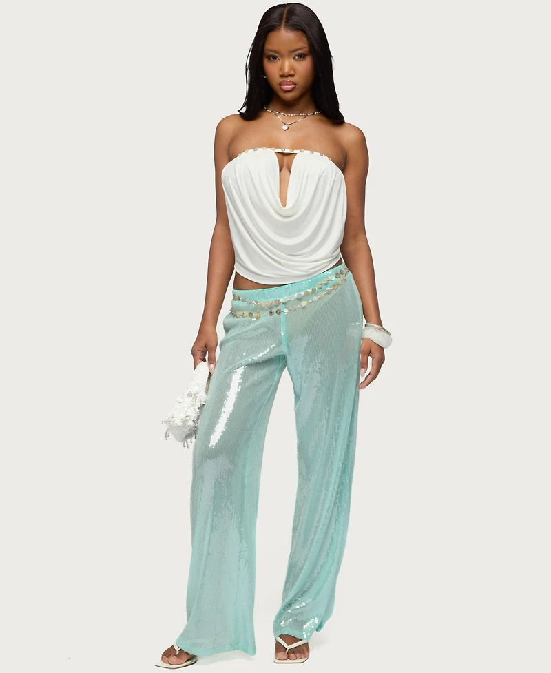 Edikted Women's Avalee Sequin Wide Leg Pants