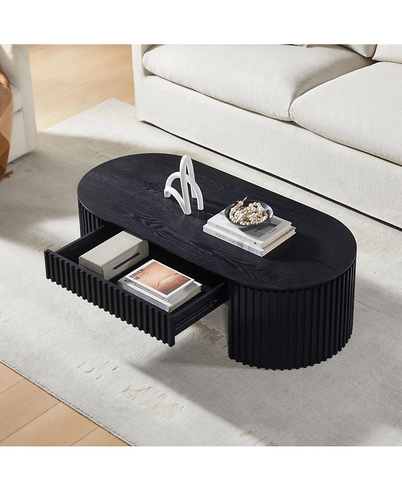 Streamdale Furniture Oval Wood Coffee Table With Drawer - Mid Century Modern