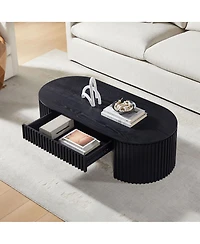 Streamdale Furniture Oval Wood Coffee Table With Drawer - Mid Century Modern